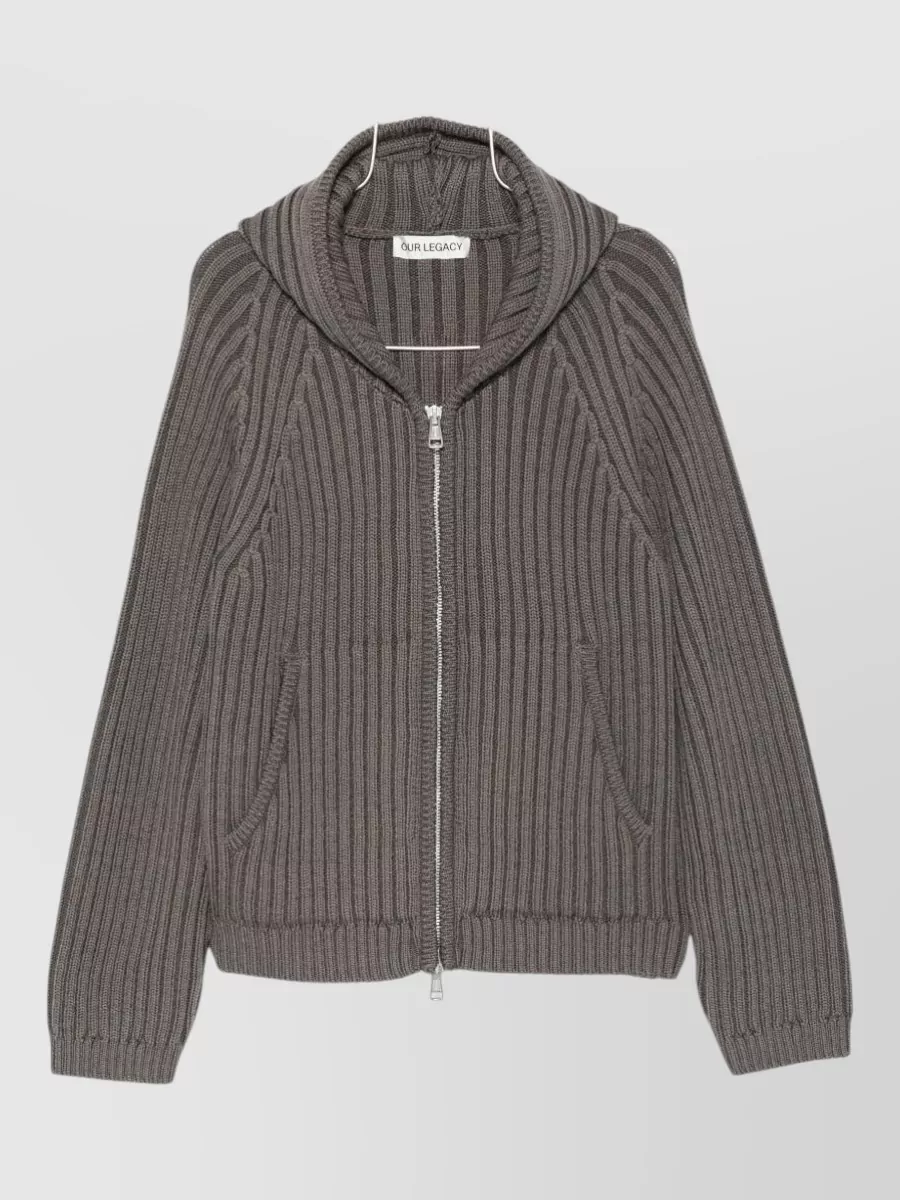 Our Legacy merino wool ribbed hooded zip-up cardigan