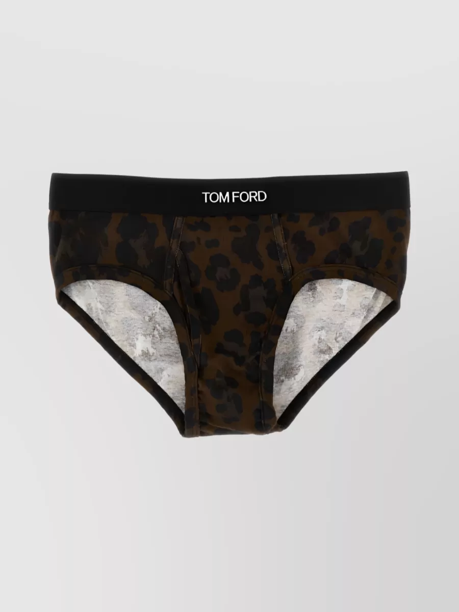 Shop Tom Ford Stretch-fit Leopard Cotton Blend Briefs In Black