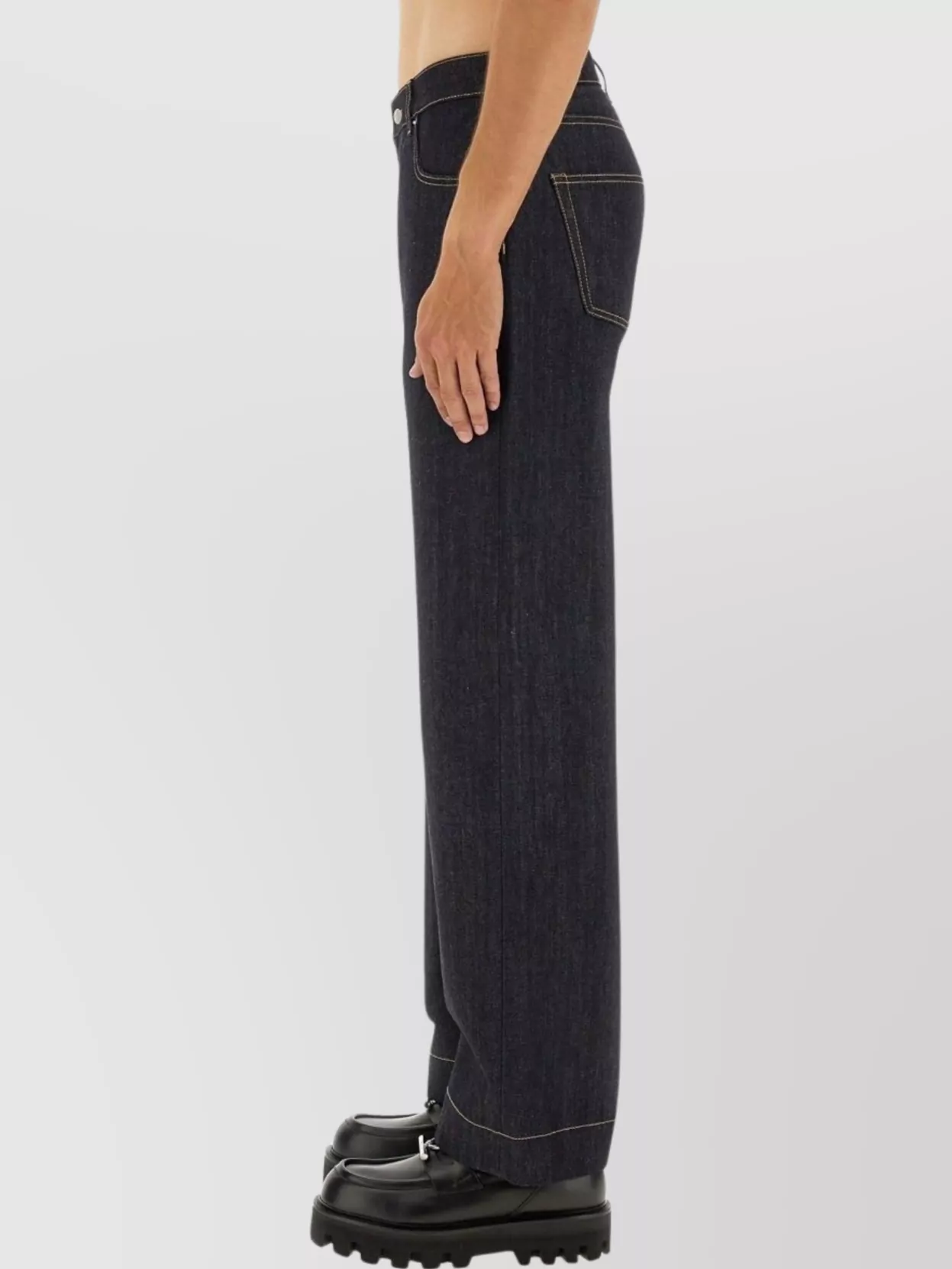 Alexander Mcqueen Wide Leg Denim Contrast Stitching