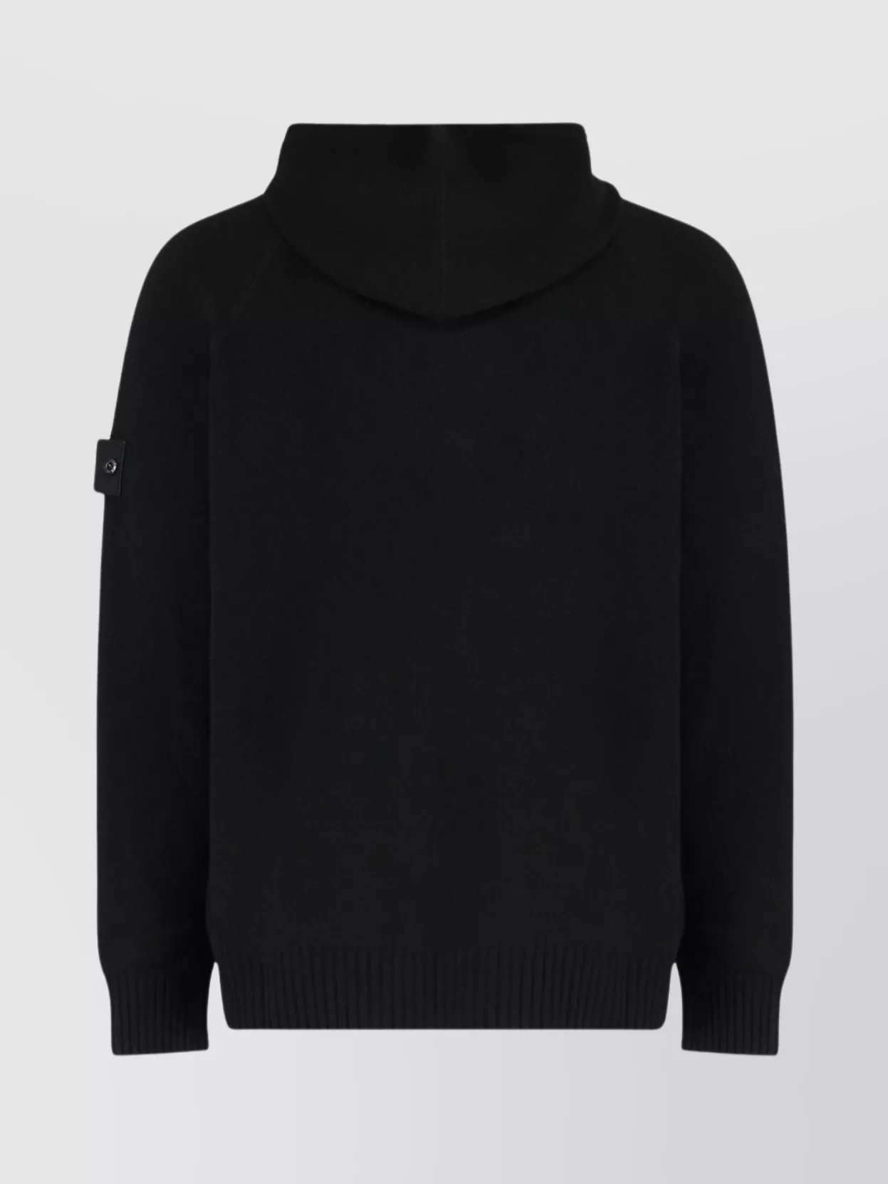 Stone Island Black Sweater With Hood And Logo Patch On The Sleeve In Cashmere Man In Black