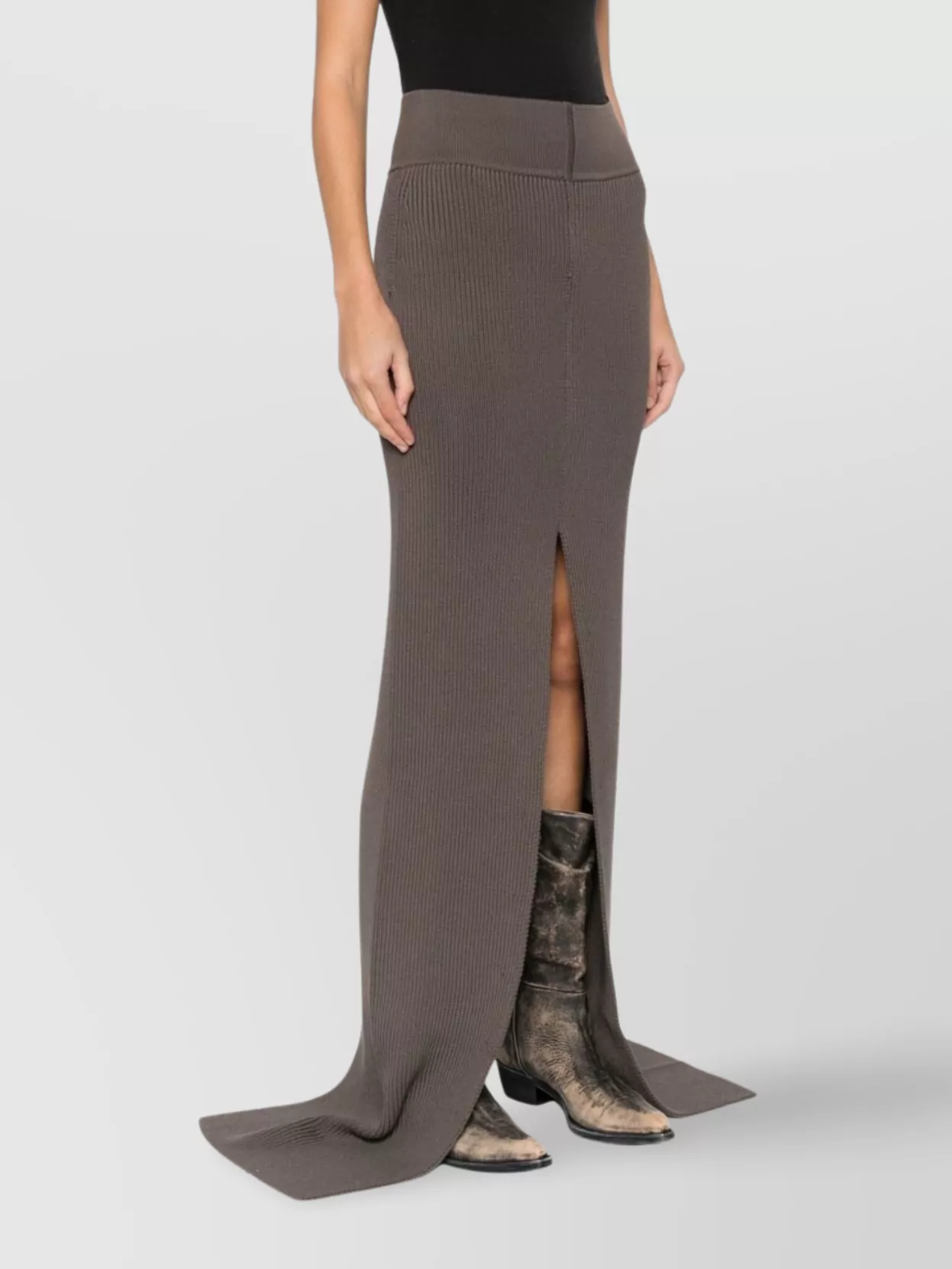 Rick Owens Midi Skirt With High Waist And Front Slit In Burgundy