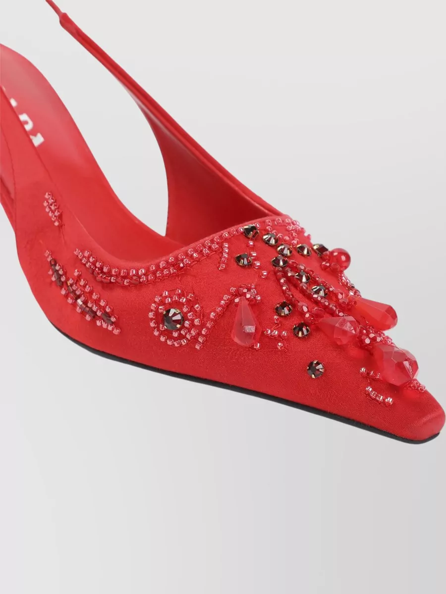 Prada Embellished Satin Slingback Mules