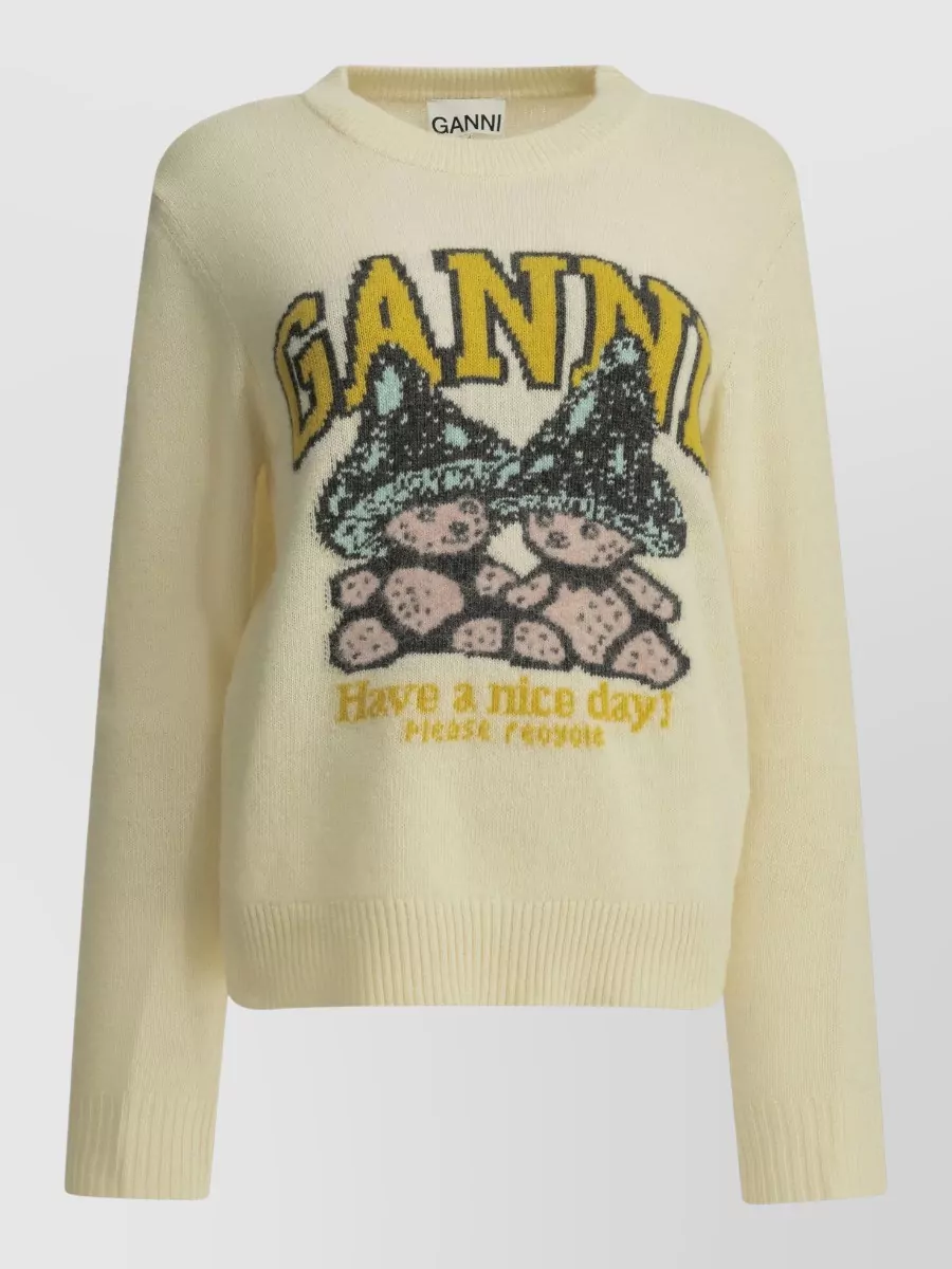 Ganni Wool-blend intarsia crewneck sweater
