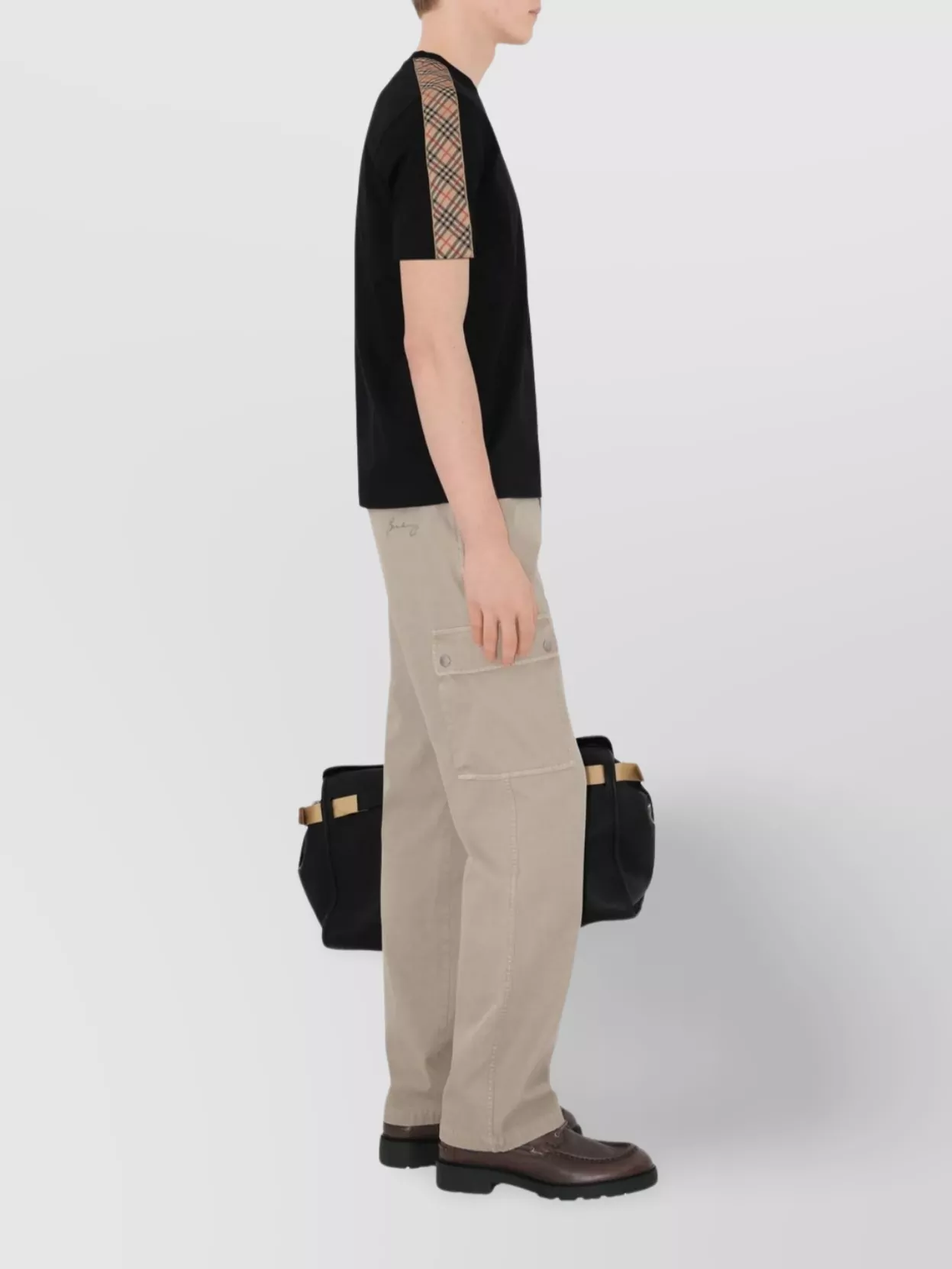 Burberry Cotton T-Shirt With Checked Shoulder Panels