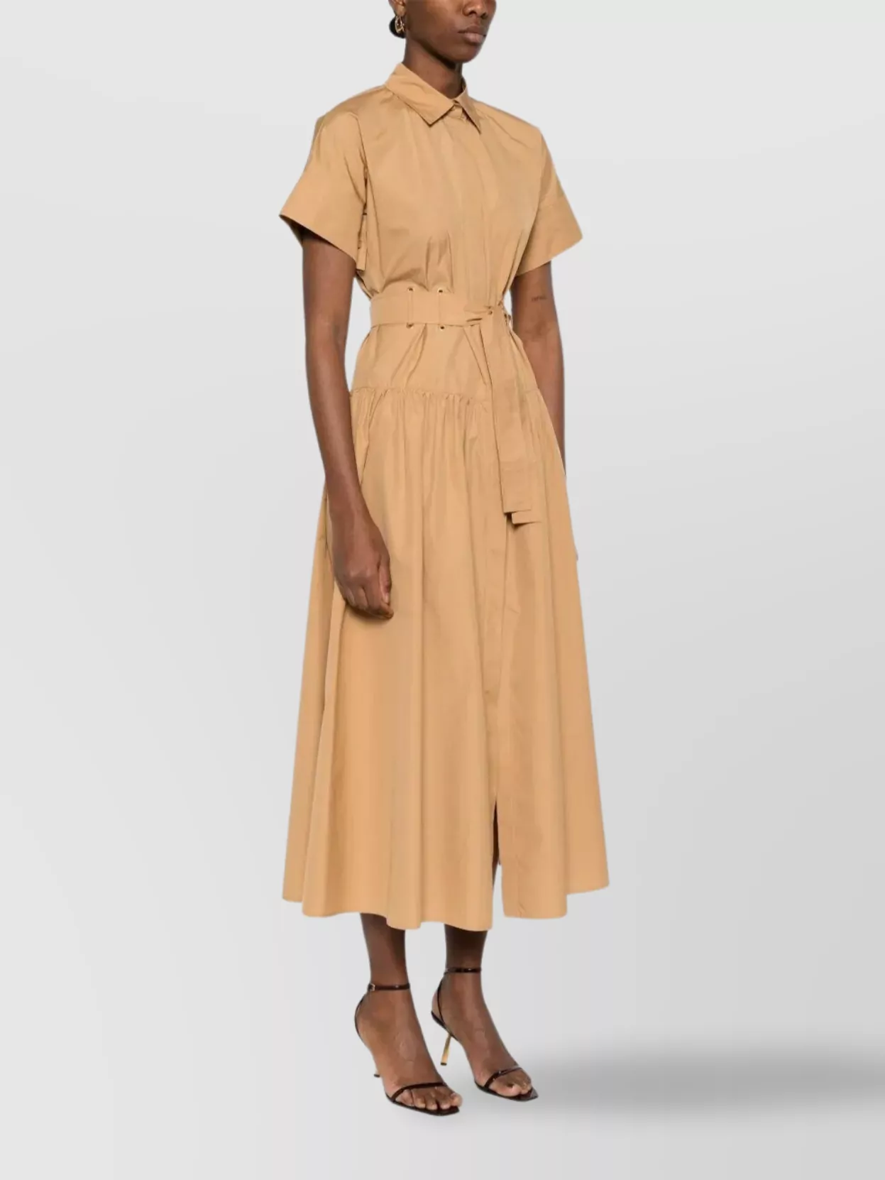 Max Mara Agoraio Belted Eyelet-embellished Cotton-poplin Midi Shirt Dress In Neutrals