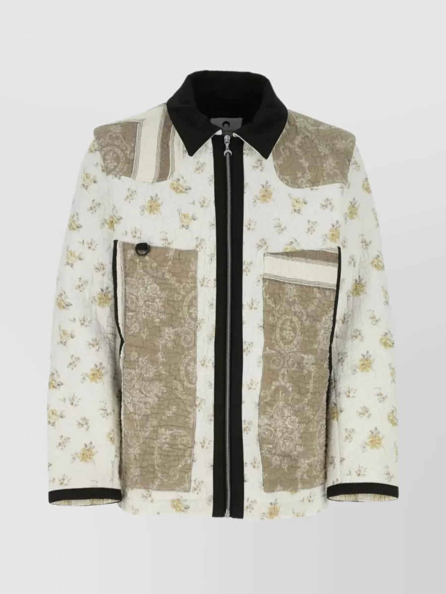 Shop Marine Serre Boutis Collar Contrast Floral Jacket In Cream
