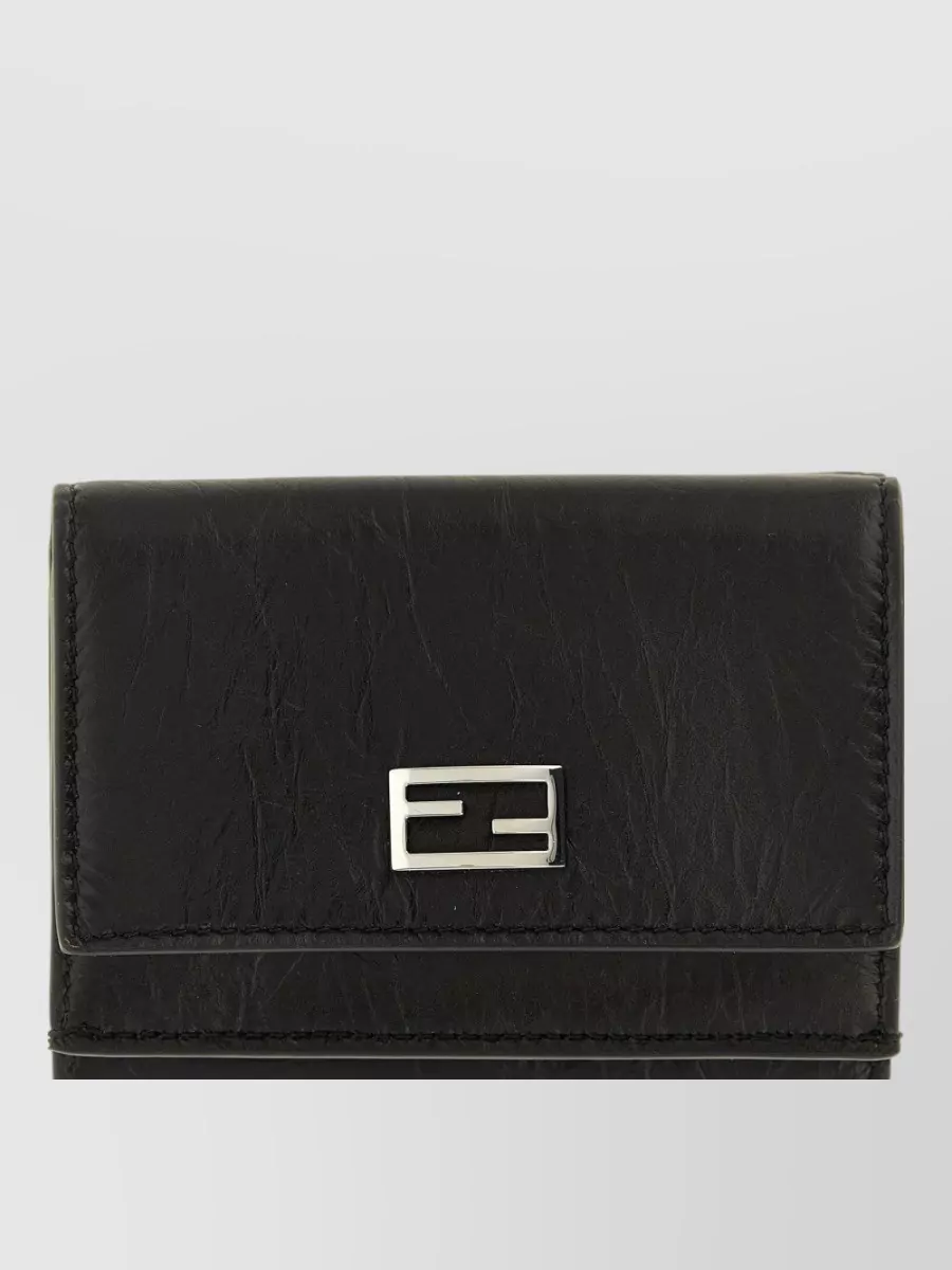 Fendi leather craquelé mini trifold wallet