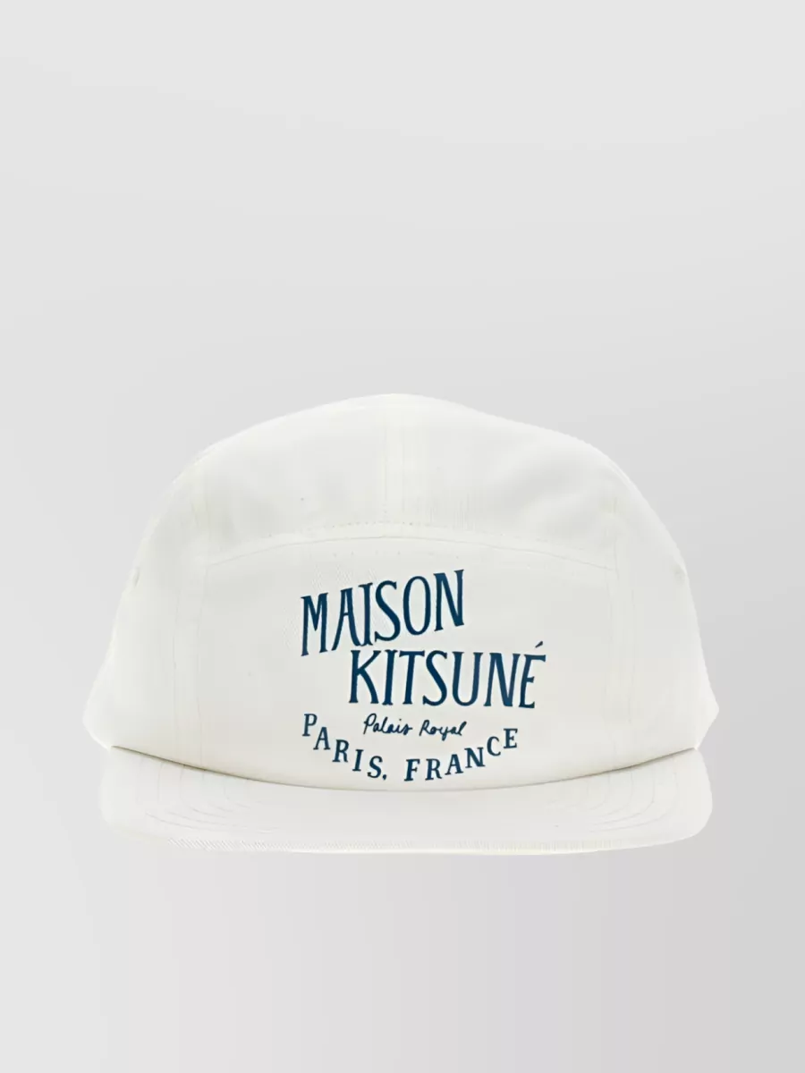 Shop Maison Kitsuné Logo Print Cotton Cap In White