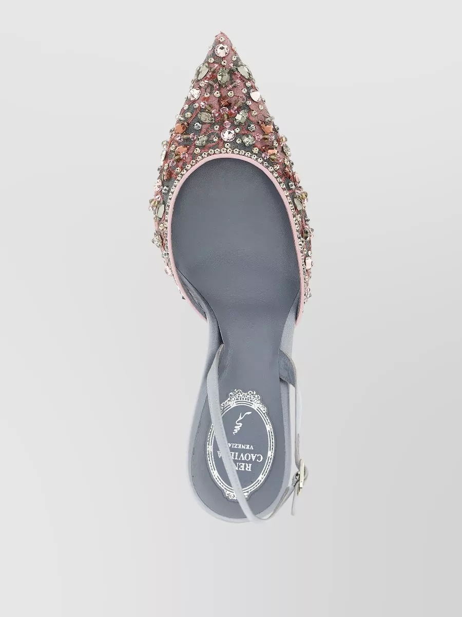 Rene Caovilla Crystal-Embellished Lace Slingback Sandals