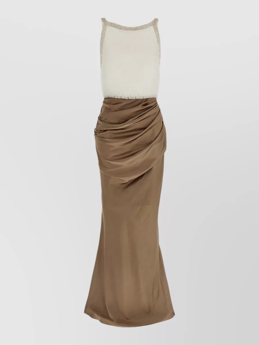 Elisabetta Franchi Sleeveless Square Neck Draped Maxi Dress