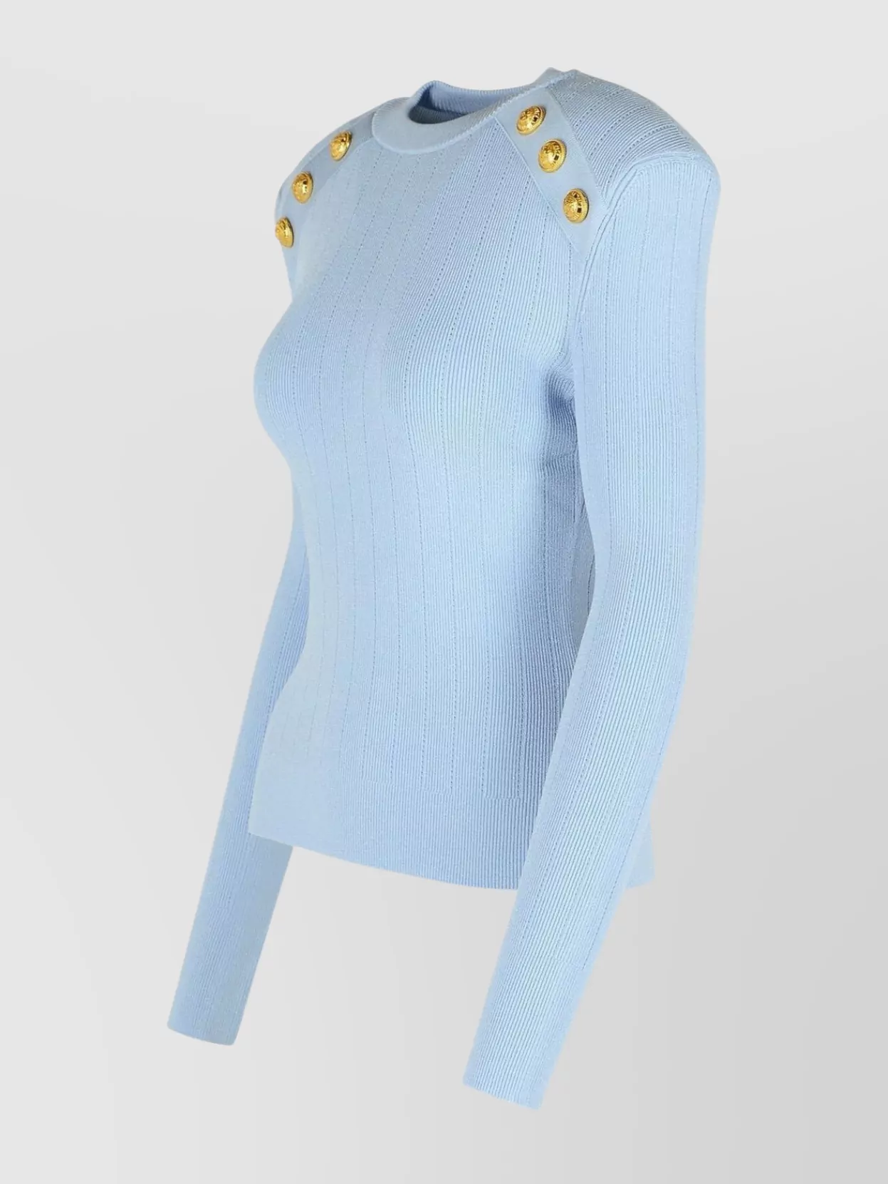 BALMAIN RIBBED TEXTURE CREW NECK SWEATER GOLD BUTTON