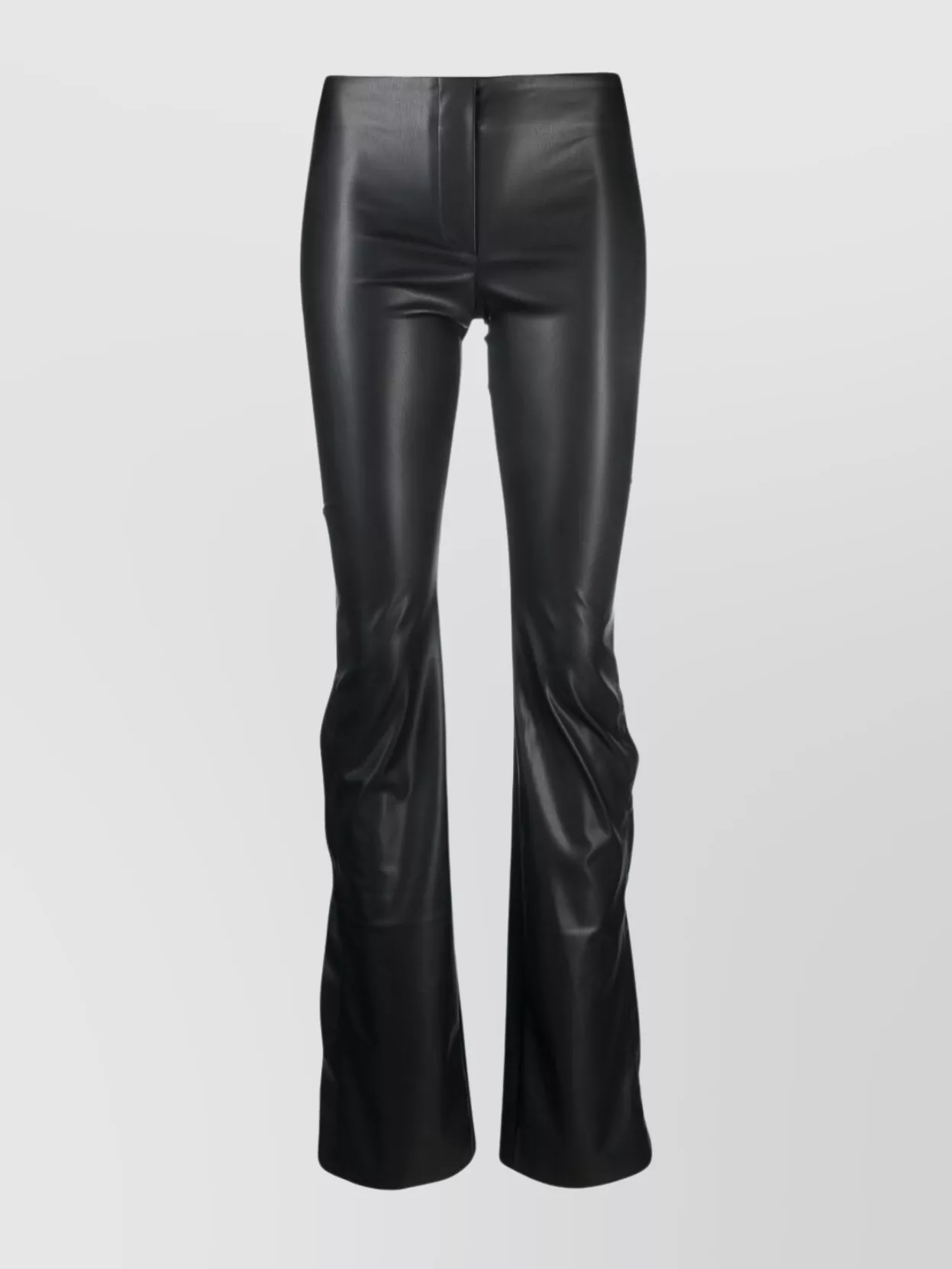 Shop Coperni Flared High-waisted Trousers With Faux Leather Texture In Black