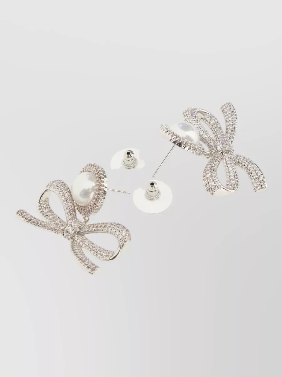 Self-Portrait Crystal-Embellished Bow Drop Earrings