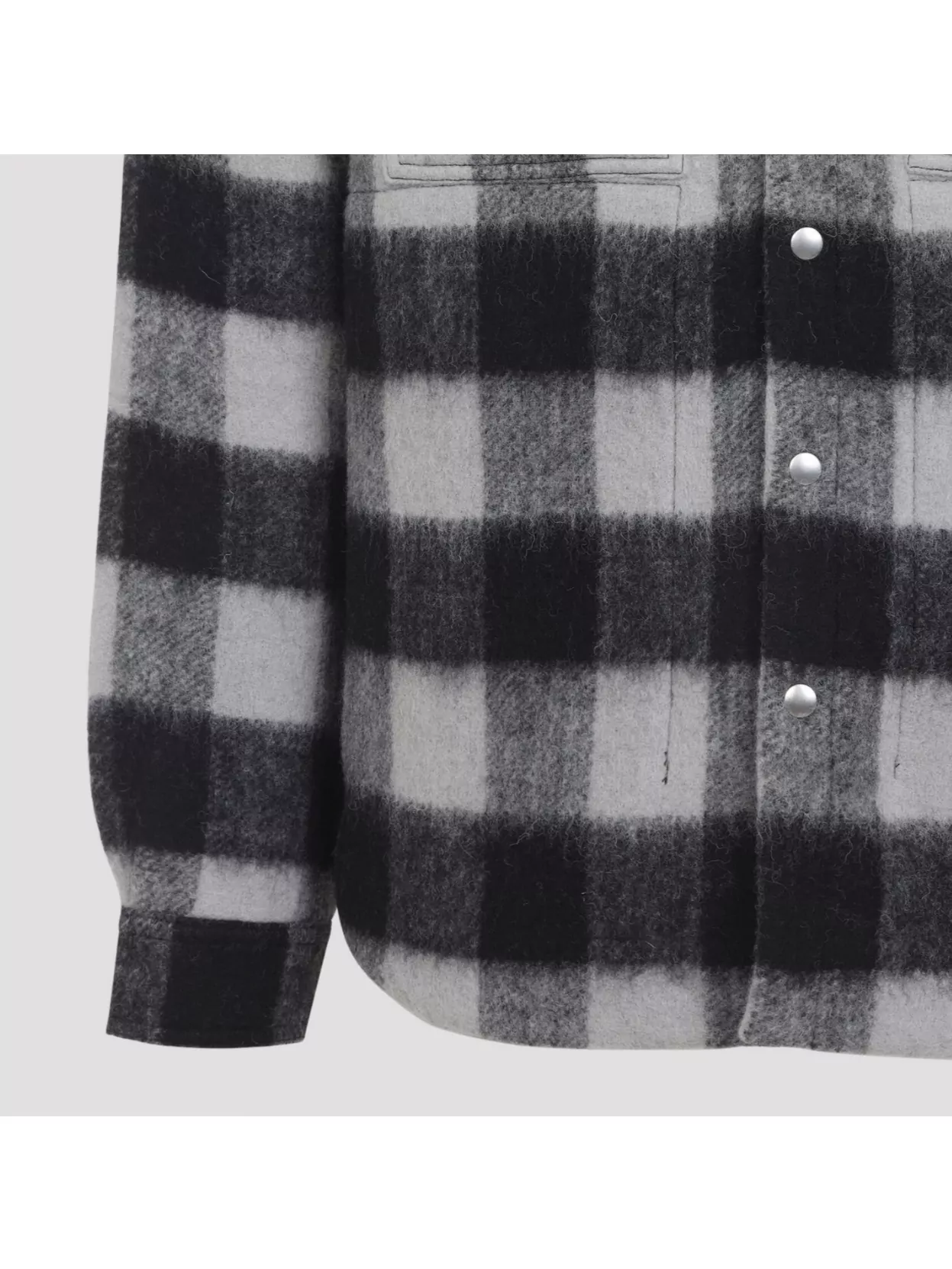 Rick Owens Checked Pattern Long Sleeve Outer Shirt In Gray