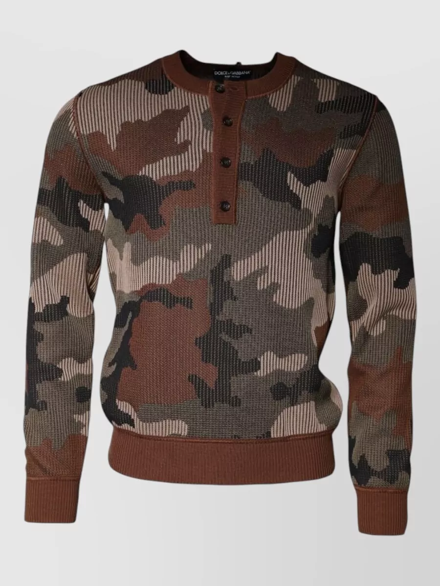 Dolce&Gabbana Silk camouflage ribbed long-sleeve pullover