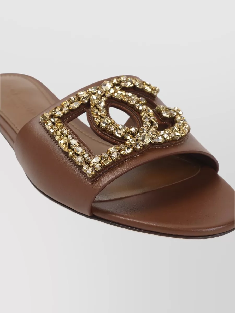 Dolce&Gabbana Crystal-Embellished Leather Flat Mules