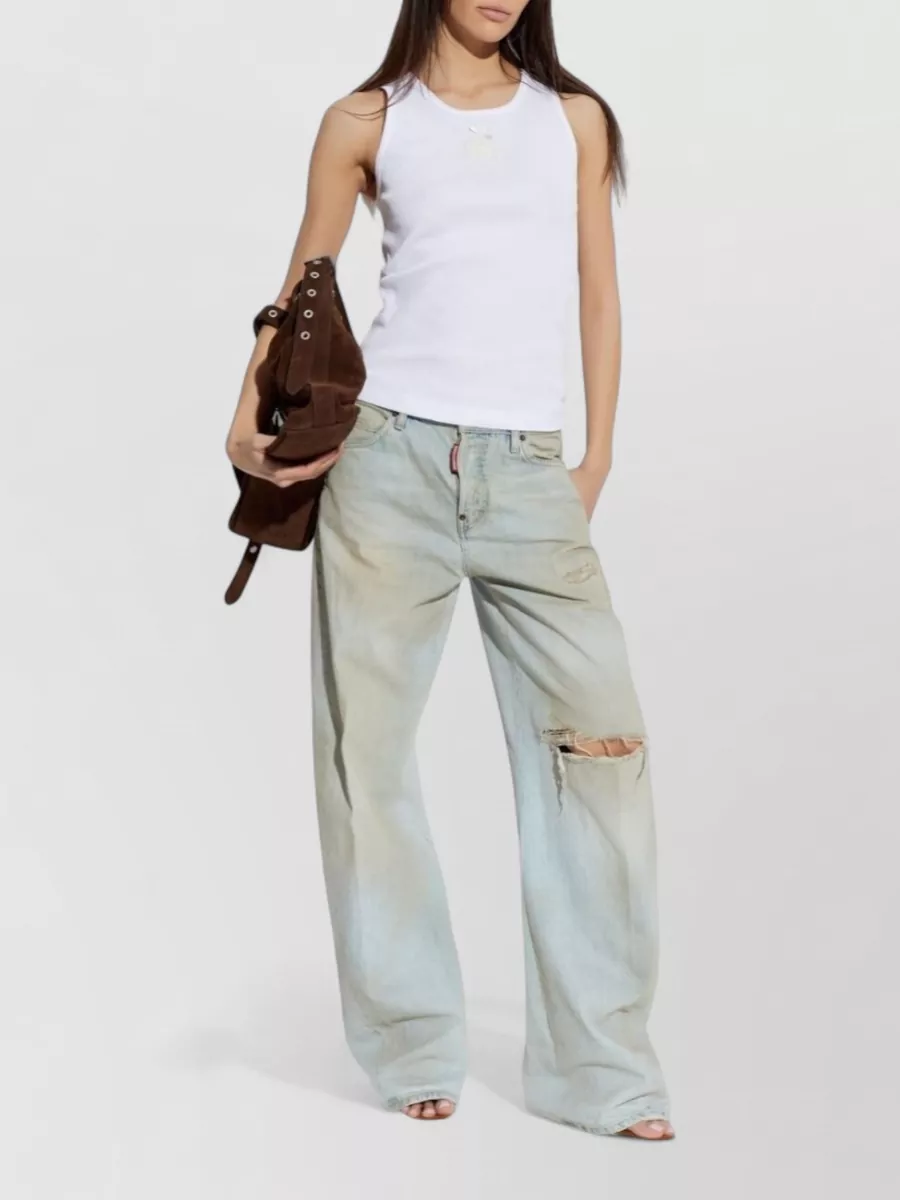 Dolce&Gabbana Ribbed Cotton Top Sleeveless Crew Neck