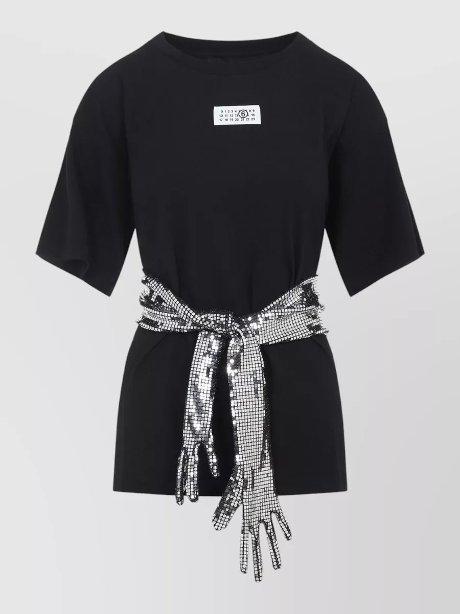 Mm6 Maison Margiela Relaxed Fit Round Neck Sequin Belt Top