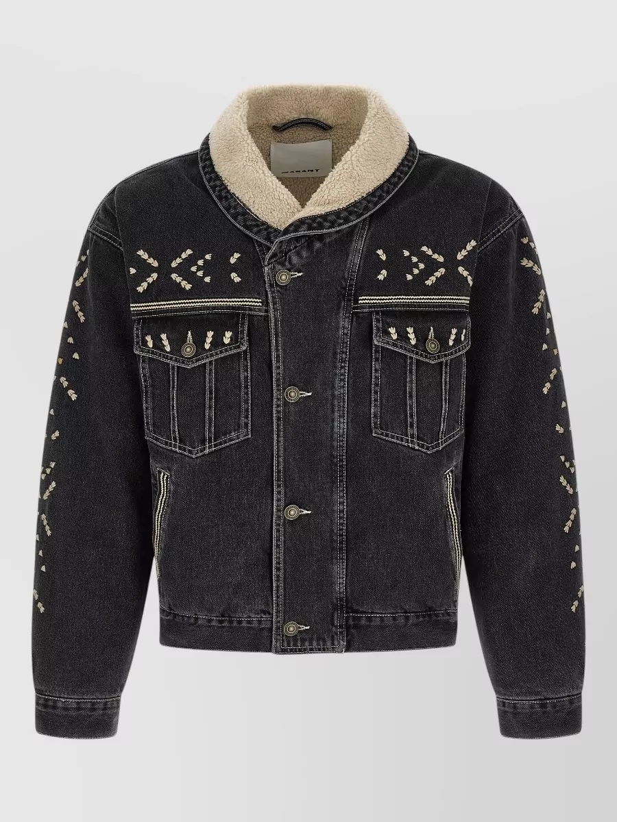 Isabel Marant denim embroidered shawl collar jacket