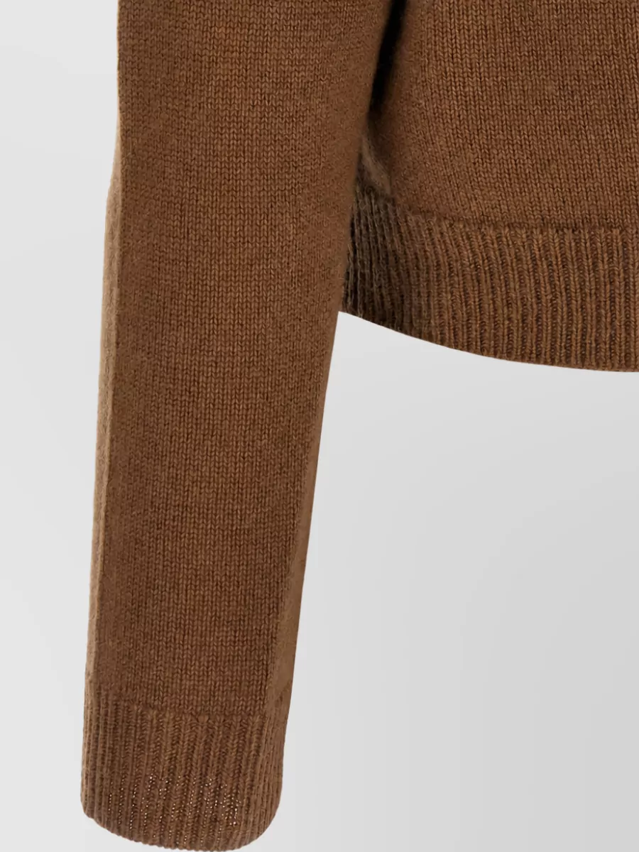 S Max Mara Cashmere Wool Argyle Jacquard Ribbed High Neck Long Sleeve Cardigan