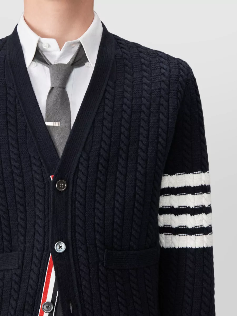 Thom Browne Wool Relaxed-Fit Cable-Knit V-Neck Cardigan