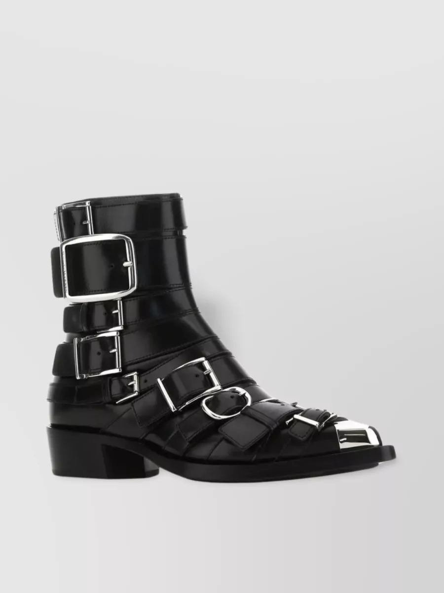 Shop Alexander Mcqueen Punk Ankle Boots With Metal Detail And Buckle Straps In Black