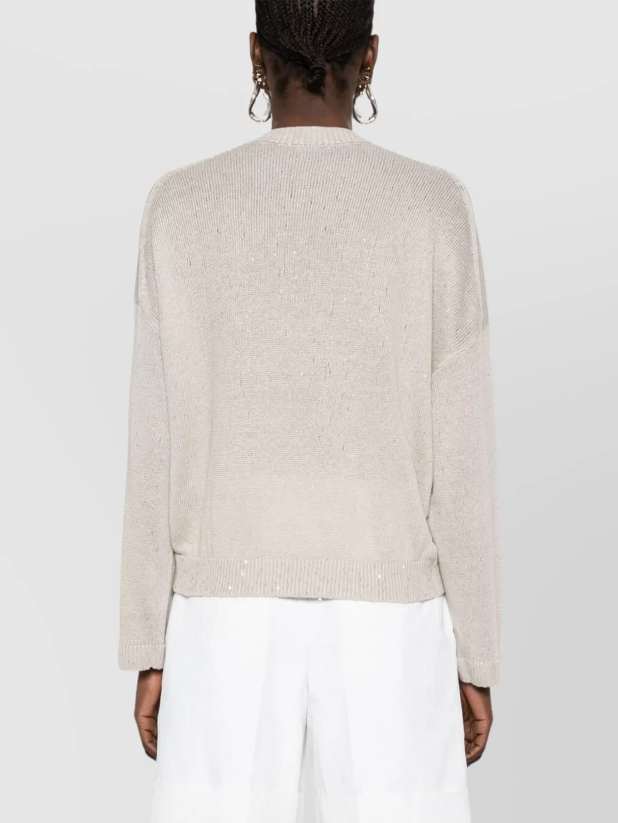 Brunello Cucinelli Crewneck Sweater Linen Silk Sequin Embellishments