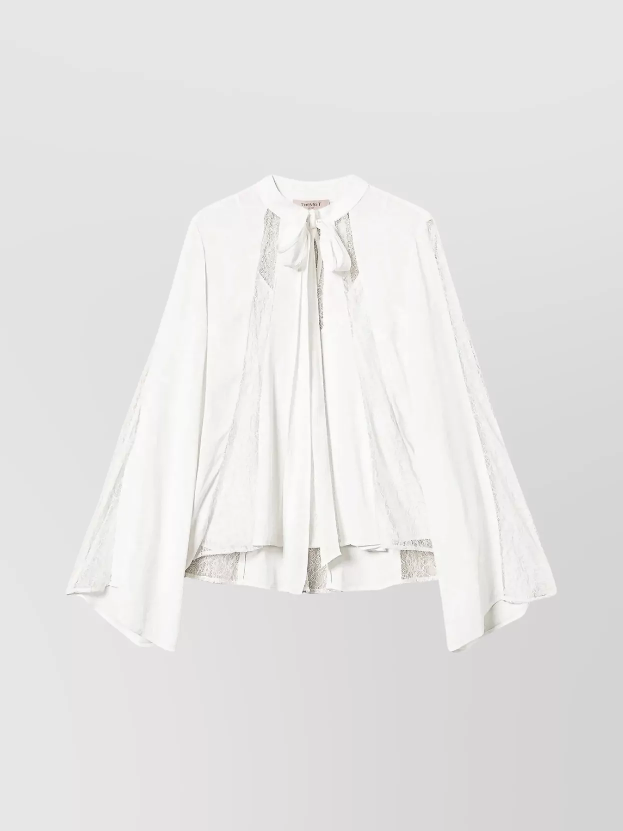 Twinset Sheer Blouse With Bow And Lace Panels In White