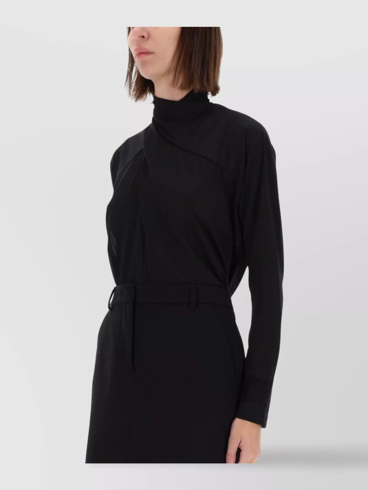 Versace Jeans Couture Draped Front Mock Neck Long Sleeve Top