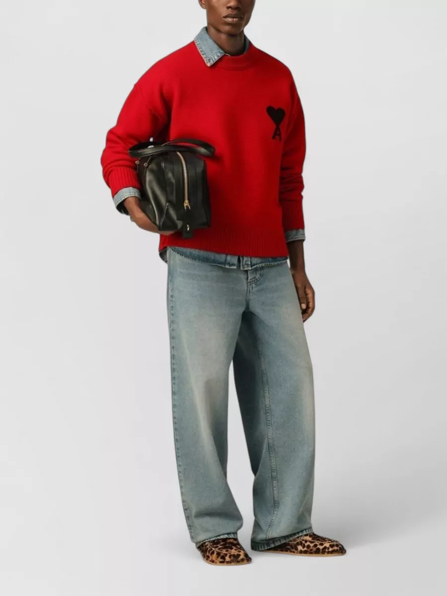 Ami Paris Ribbed Wool Crewneck Jumper