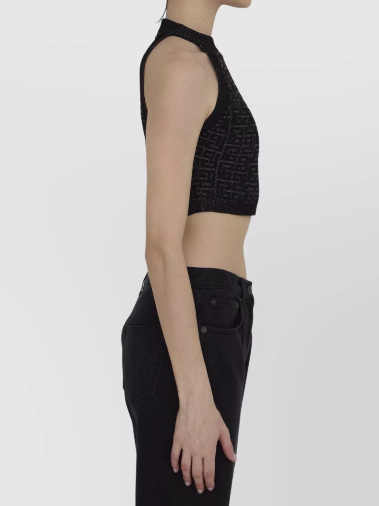 Balmain Geometric Pattern Knit Top In Black