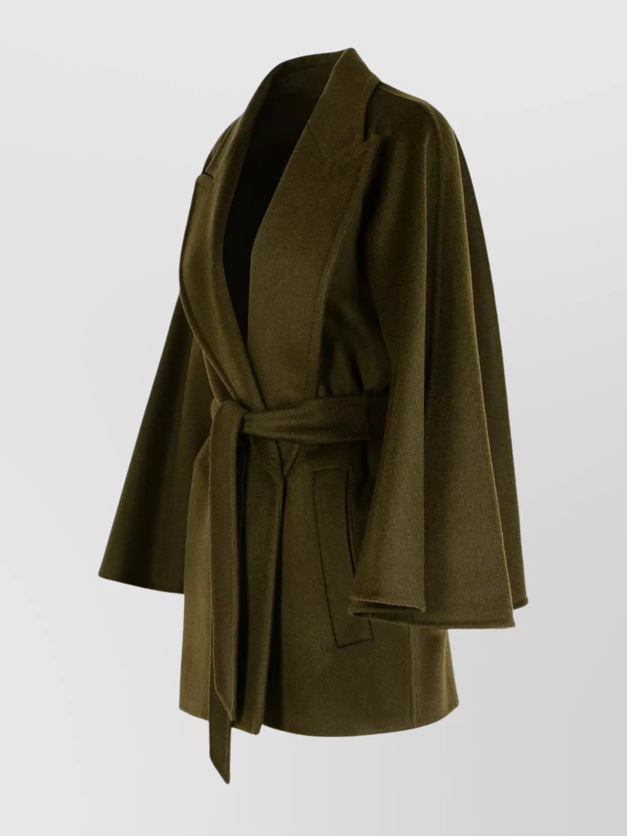 Max Mara Belted Coat With Notched Lapels And Wide Sleeves In Green