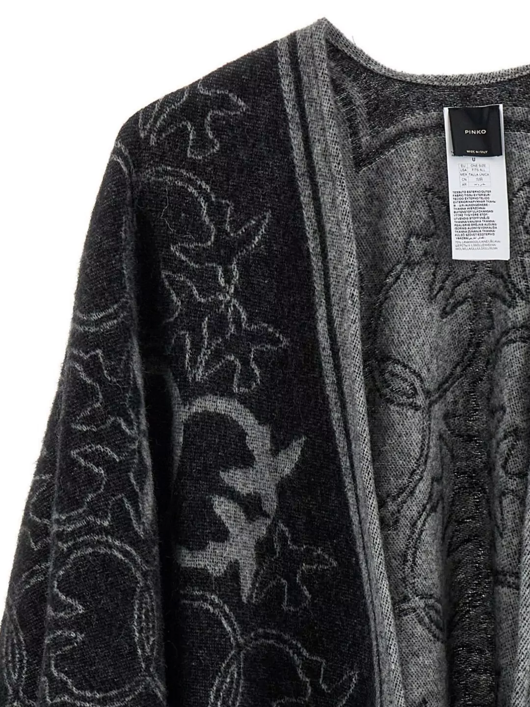 Pinko Draped Fringe Lightweight Patterned Knit Cape In Black