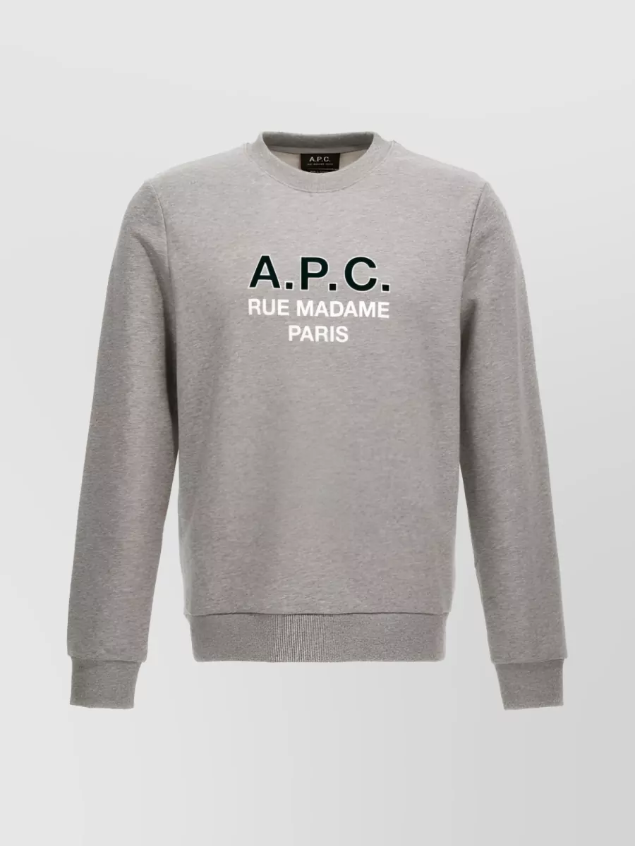 Shop Apc Madame Logo-print Cotton Crew Neck Sweatshirt In Grey