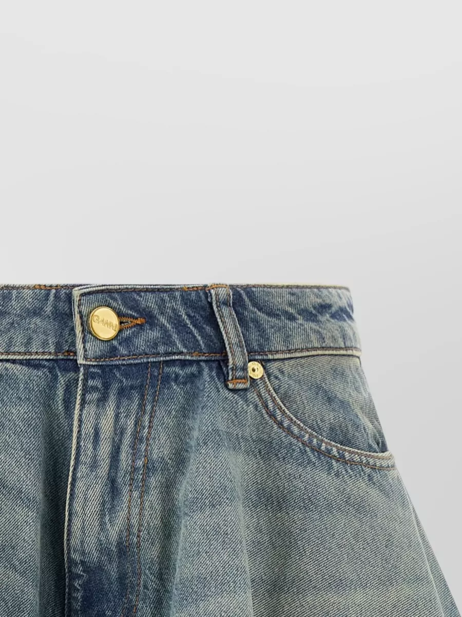 Ganni Rigid Denim Midi Skirt Belt Loops