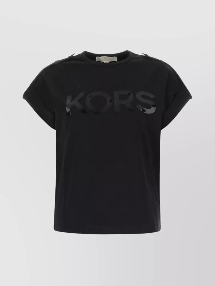 Shop Michael Kors Cotton T-shirt With Folded Sleeves And Ribbed Crew-neck In Black