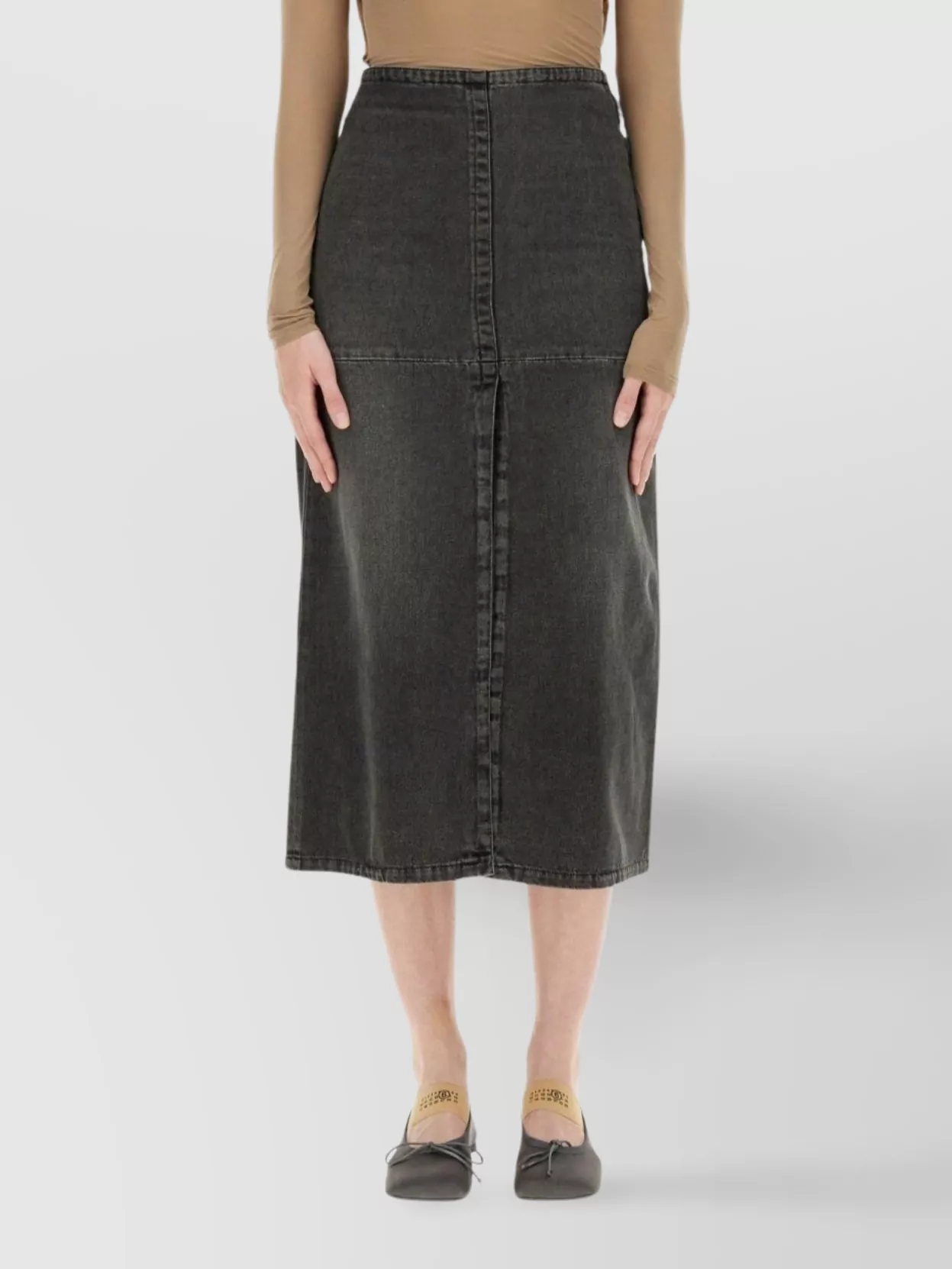 Shop Mm6 Maison Margiela Front Slit High-waisted Midi Denim Skirt