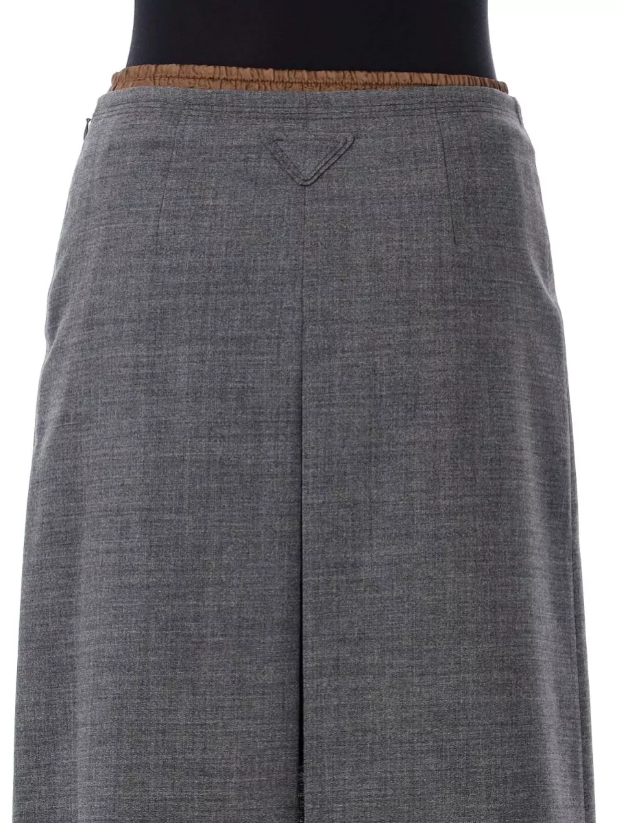 Prada Virgin Wool Front Slit Midi Skirt