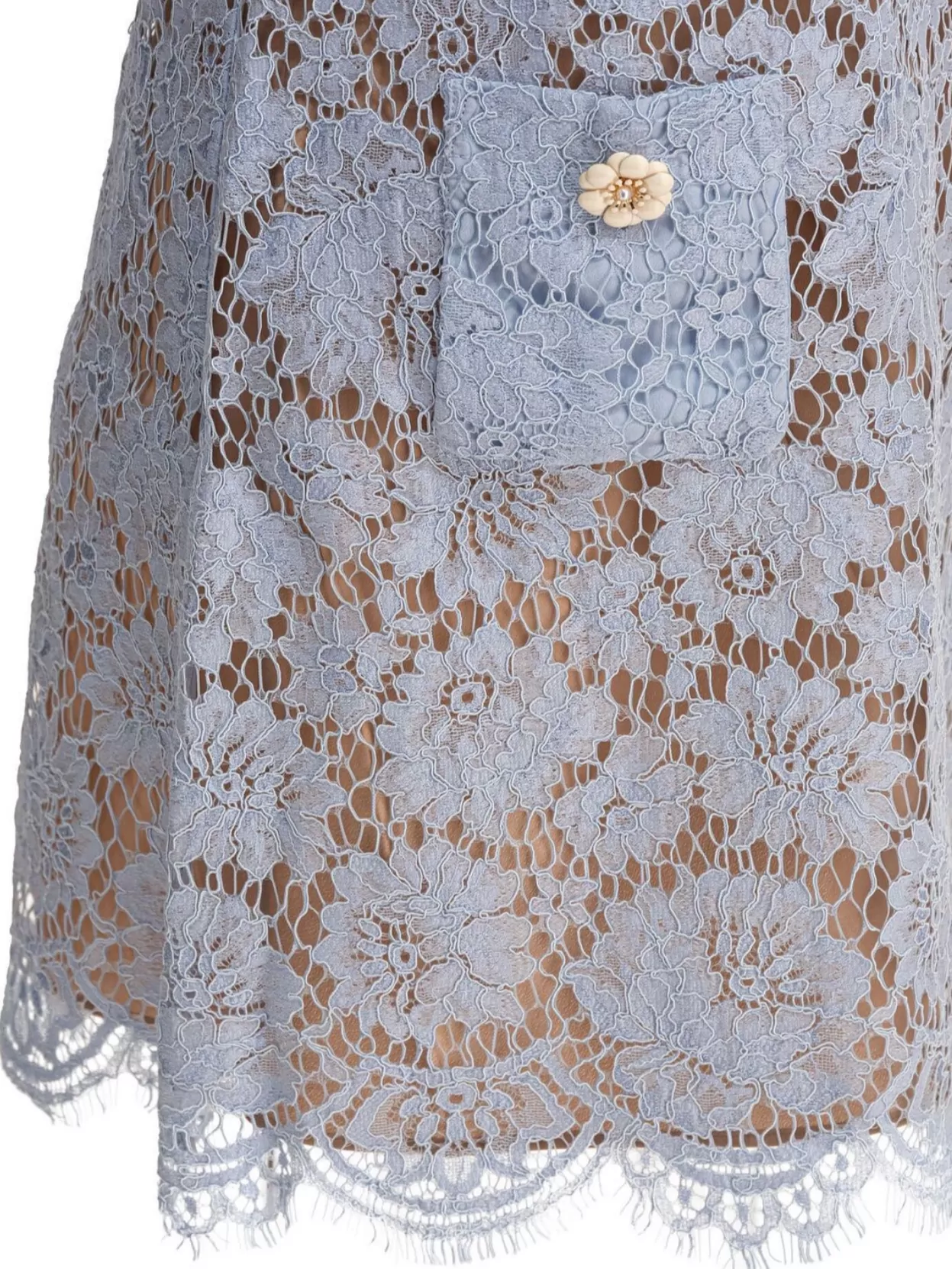 Shop Self-portrait Buttoned Floral Lace Dress With Sheer Overlay
