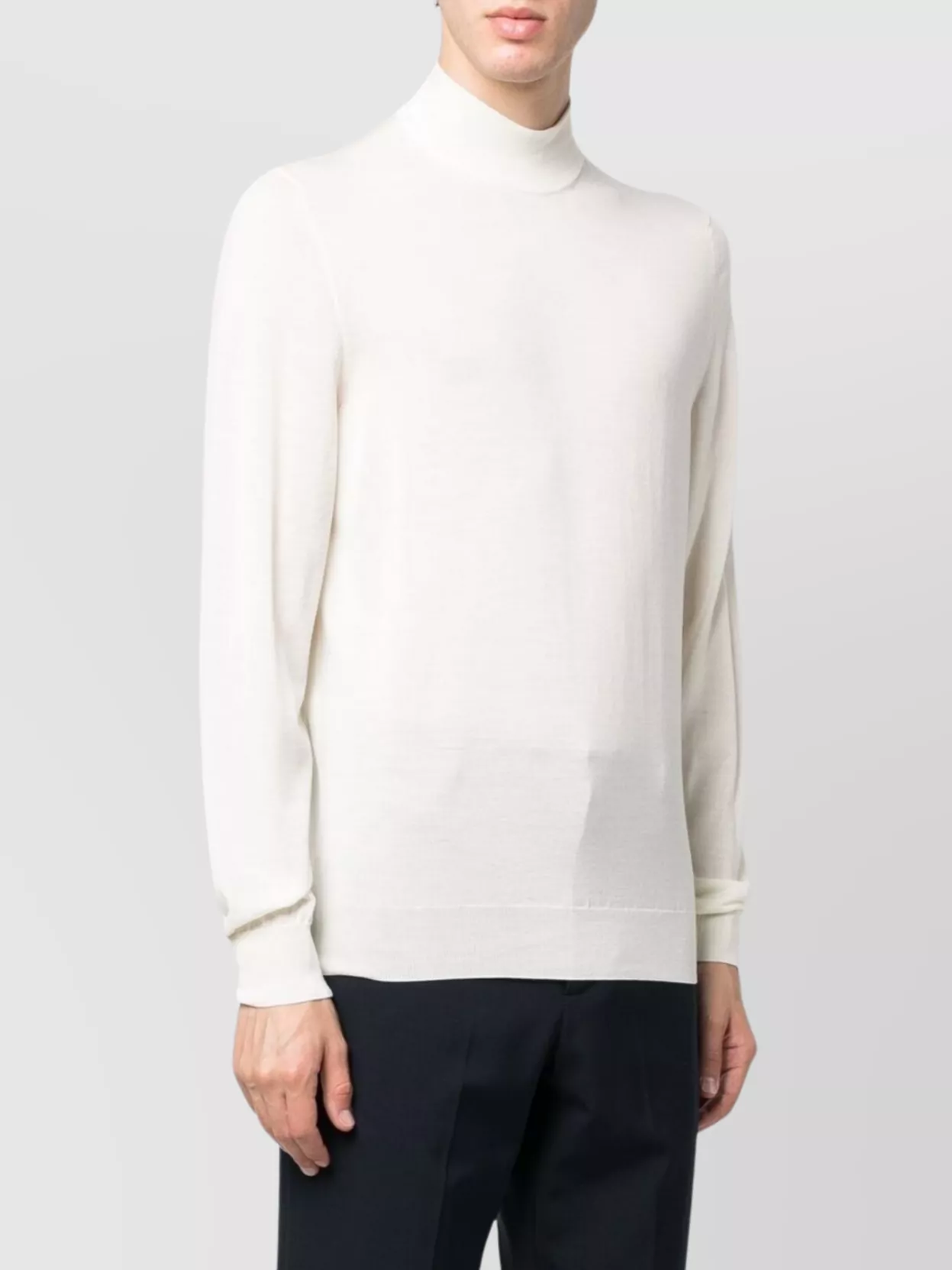 Drumohr Modern Turtleneck Sweater Ribbed Cuffs In White