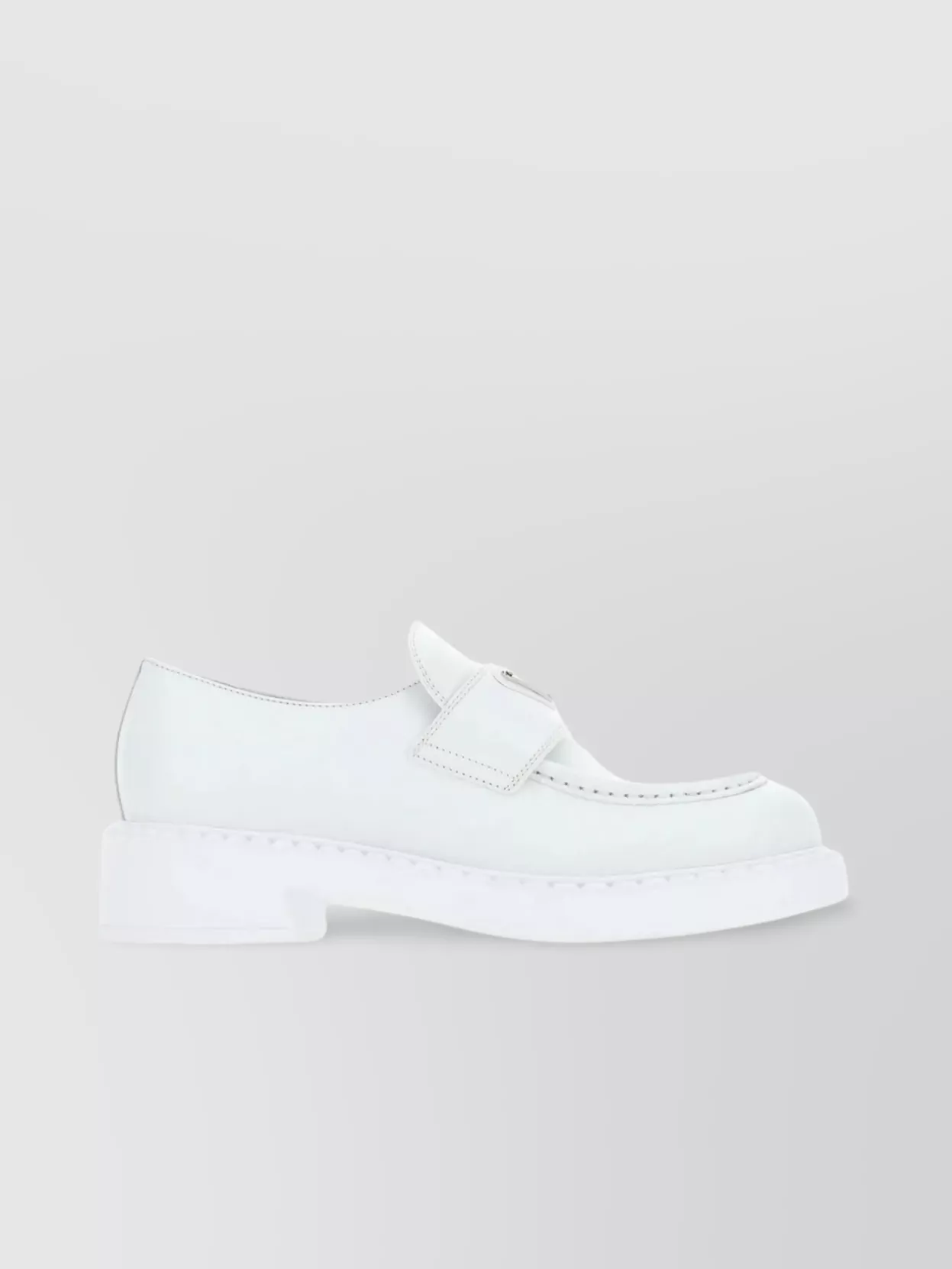 Prada Classic Round Toe Leather Loafers In White