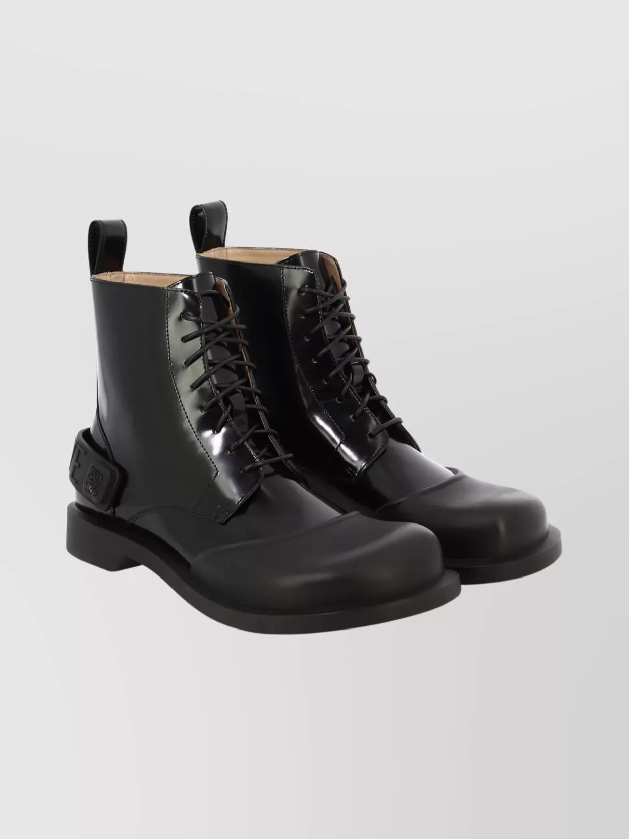 Loewe Lace-up Boots With Pull Tab And Round Toe In Black