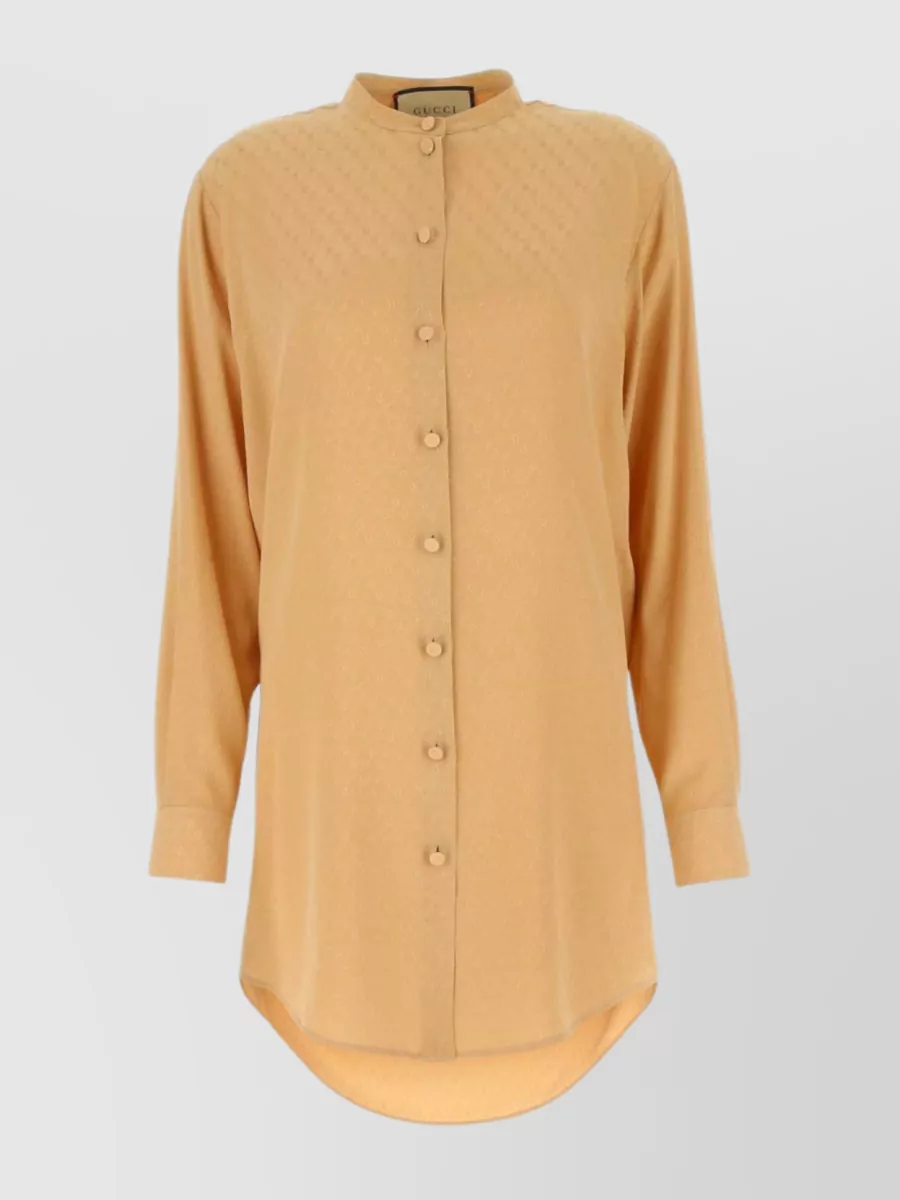 Shop Gucci Satin Shirt With Pleated Back And Point Collar In Cream