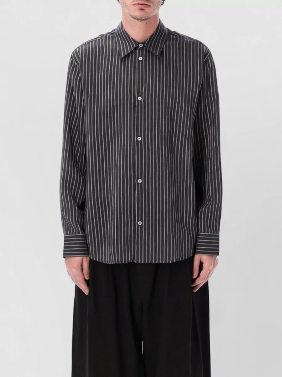 Studio Nicholson silk blend striped relaxed fit long sleeve shirt