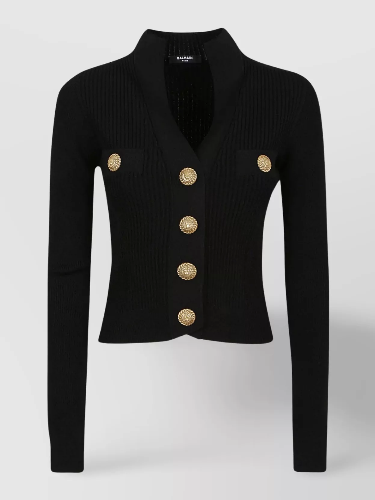 Shop Balmain Fitted V-neck Ribbed Cardigan In Black