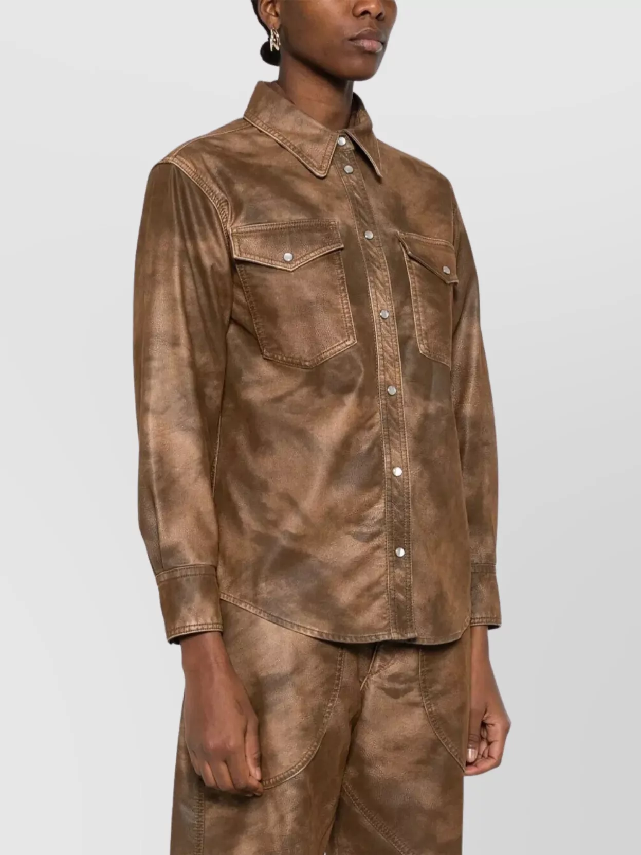 Isabel Marant Etoile Faux Leather Long Sleeve Shirt With Pockets