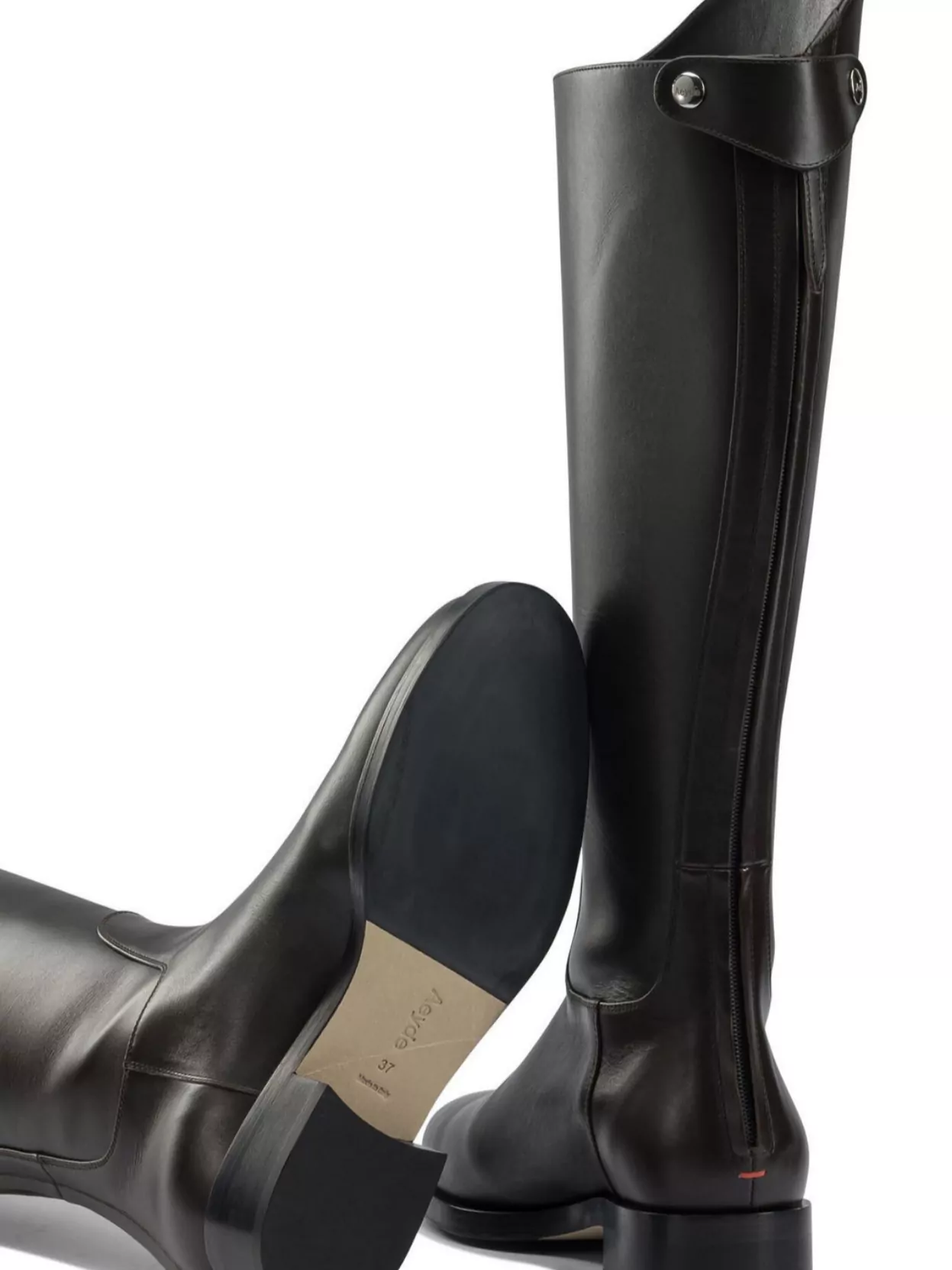 Aeyde Knee-high Leather Boots Side Button Detail In Black