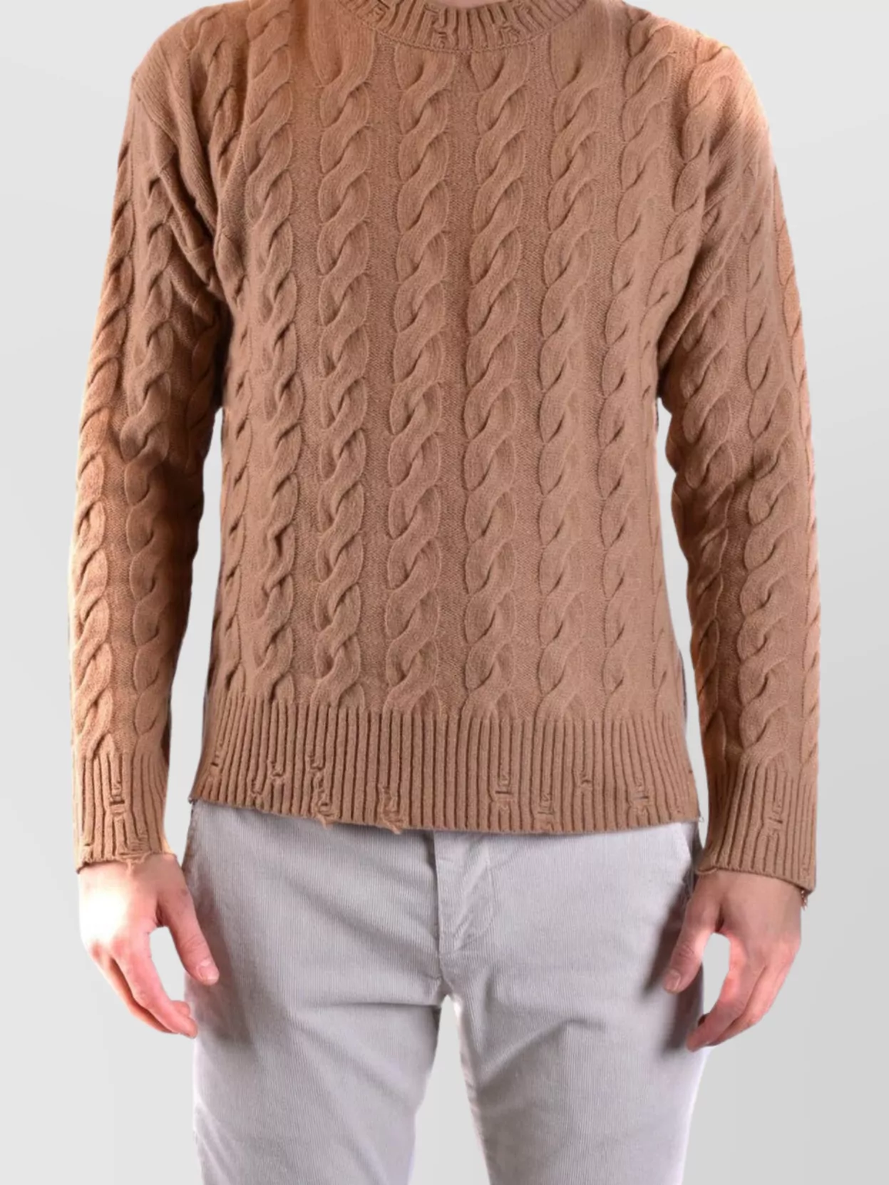 Laneus Cable Knit Crew Neck Sweaters In Pink