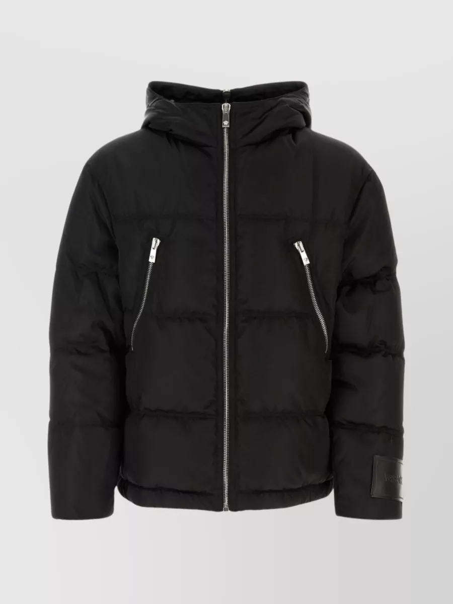 Shop Versace Nylon Quilted Hooded Jacket In Black