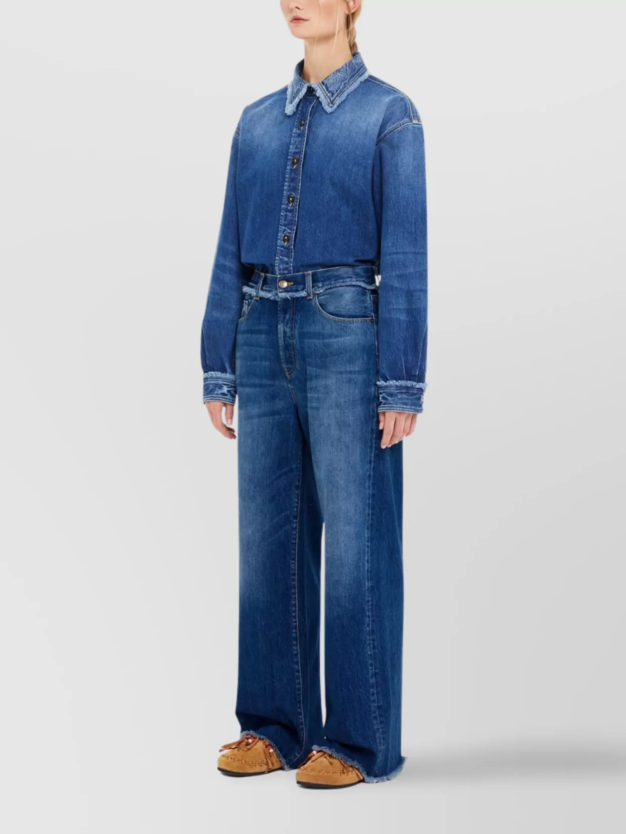 Alanui Wide-Leg Fringed Raw Hem Jeans